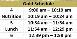 Gold Day Schedule (2 hour early out)